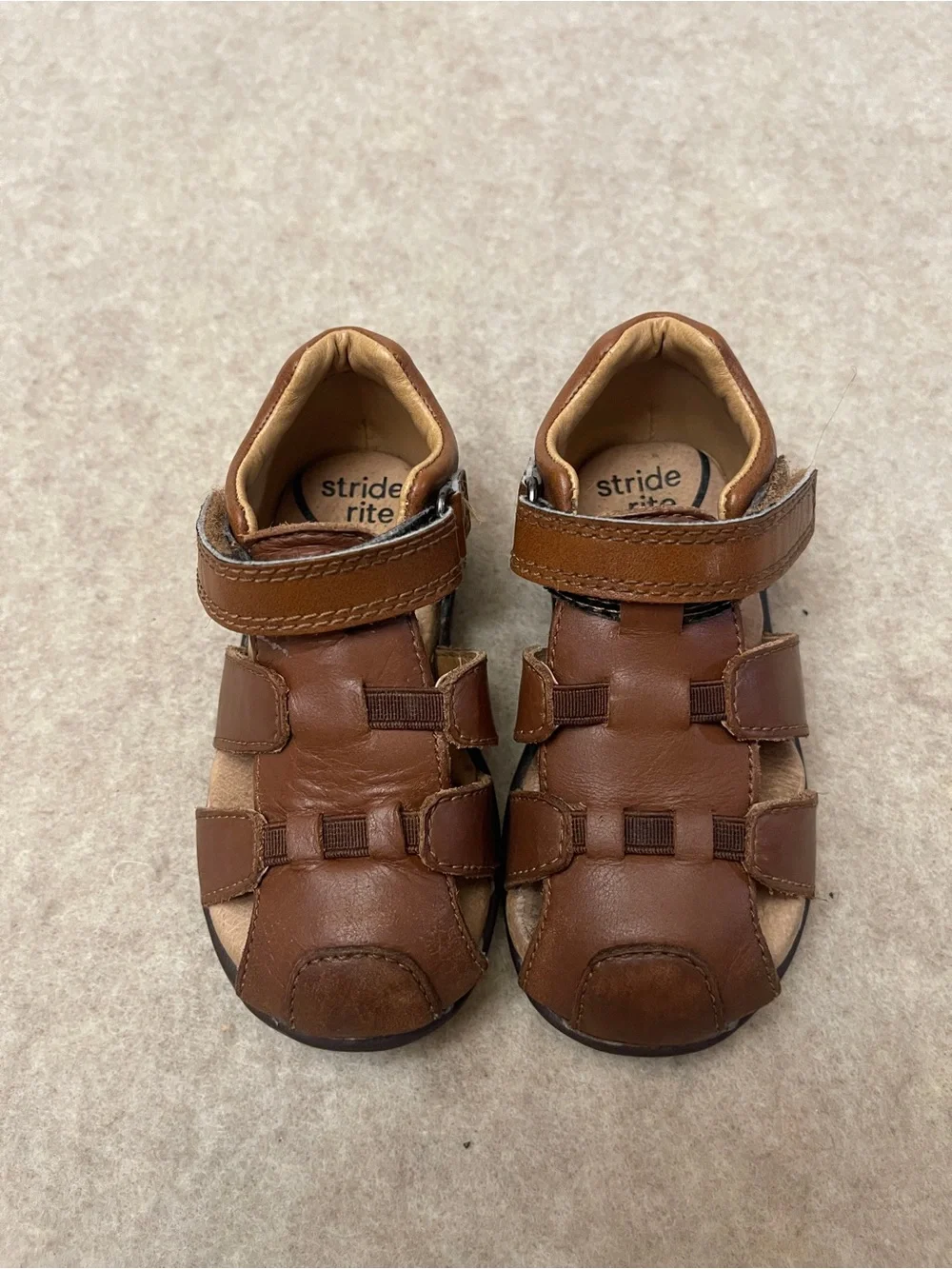Stride Rite Archie Brown Leather Baby Toddle Fisherman Sandals Boys Size 6.5